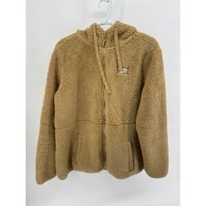 Reebok Womens XL Outdoor Inspired Teddy Fleece Full Zip Hoodie Tan Sherpa Jacket